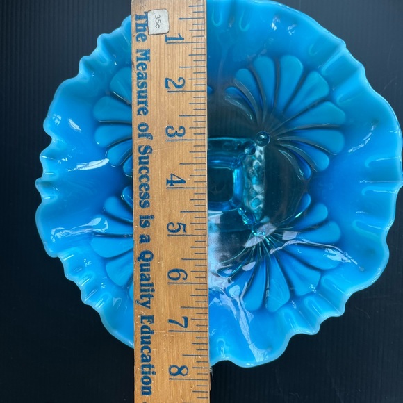 JEFFERSON NORTHWOOD GLASS RUFFLED SQUARE FOOTED OPALESCENT COMPOTE - Picture 7 of 13